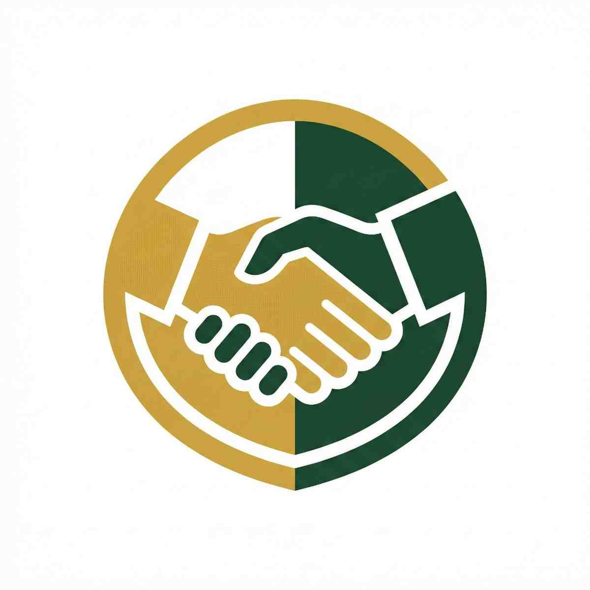 Gold and green handshake shield icon symbolizing dedicated partnership and direct founder access at OptiVir Ads.
