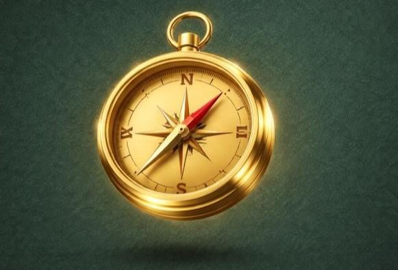 3D Gold Compass icon representing strategic brand identity and web development services by OptiVir Ads.