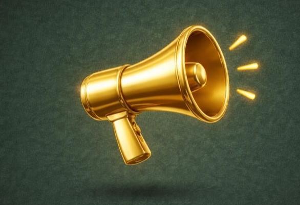 3D Gold Megaphone icon representing vernacular content marketing and Instagram engagement strategies.